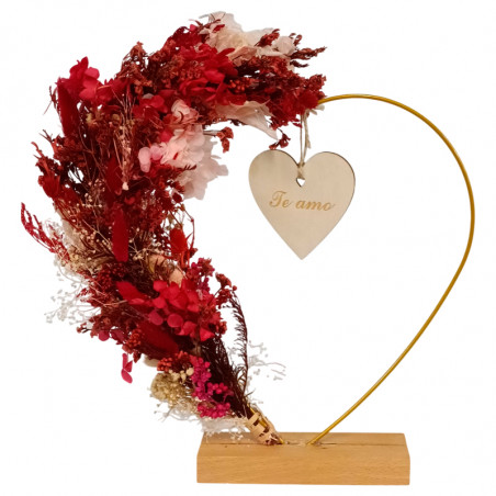 CORAZÓN DE FLORES PRESERVADAS TONOS ROJOS