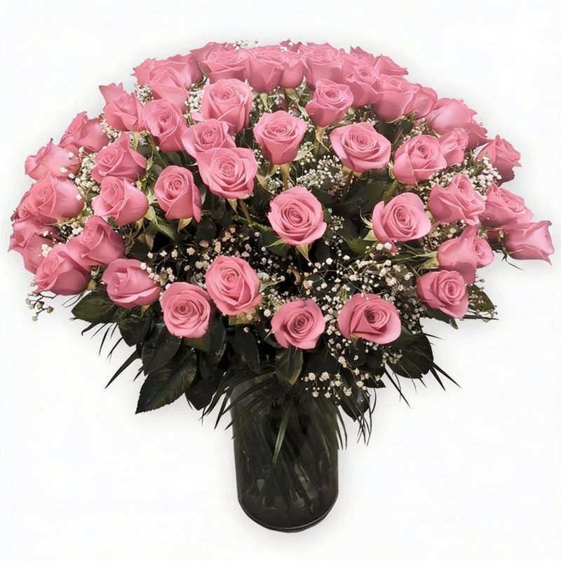 JARRÓN CON RAMO DE 100 ROSAS COLORES