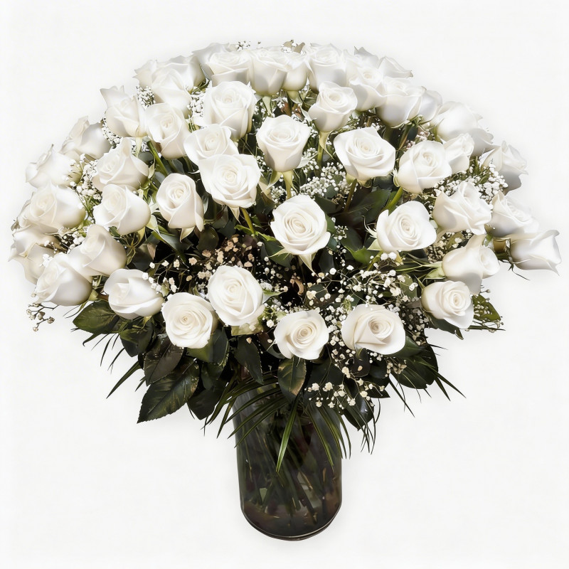 JARRÓN CON RAMO DE 100 ROSAS COLOR ROSA