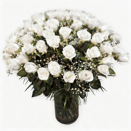 JARRÓN CON RAMO DE 100 ROSAS COLOR ROSA