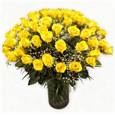 JARRÓN CON RAMO DE 100 ROSAS COLOR AMARILLO