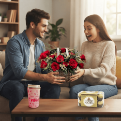 CANASTA DE ROSAS ROJAS & DULCE SORPRESA
